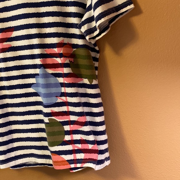 3/$15 The Talbots Tee short sleeves with blue and white stripes and flowers - Picture 5 of 7